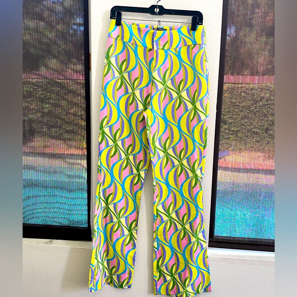 New Zara Linen Blend Printed Pants